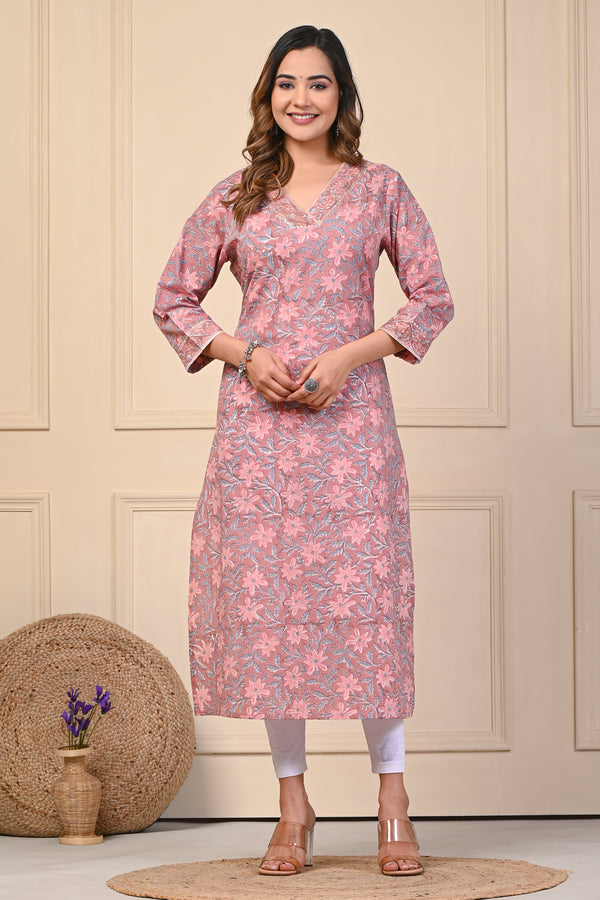 Cotton Ray Umber Floral Straight Kurti