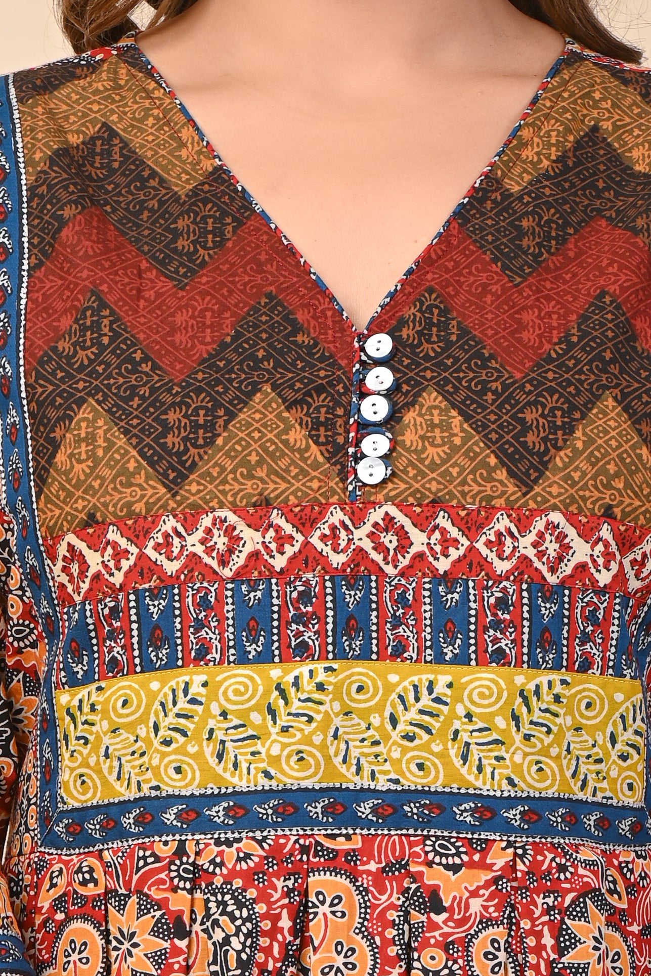 Cotton Mustard Motif Anarkali Floral Kurti