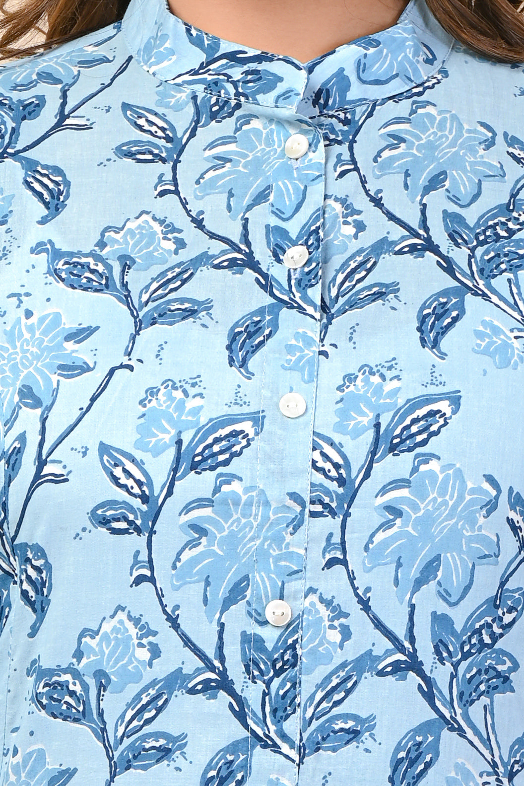 Cotton Ocean Blue Floral Motif Kurti