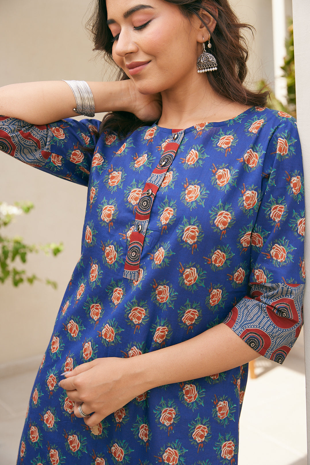 Cotton Blue Floral Magic Long Kurti