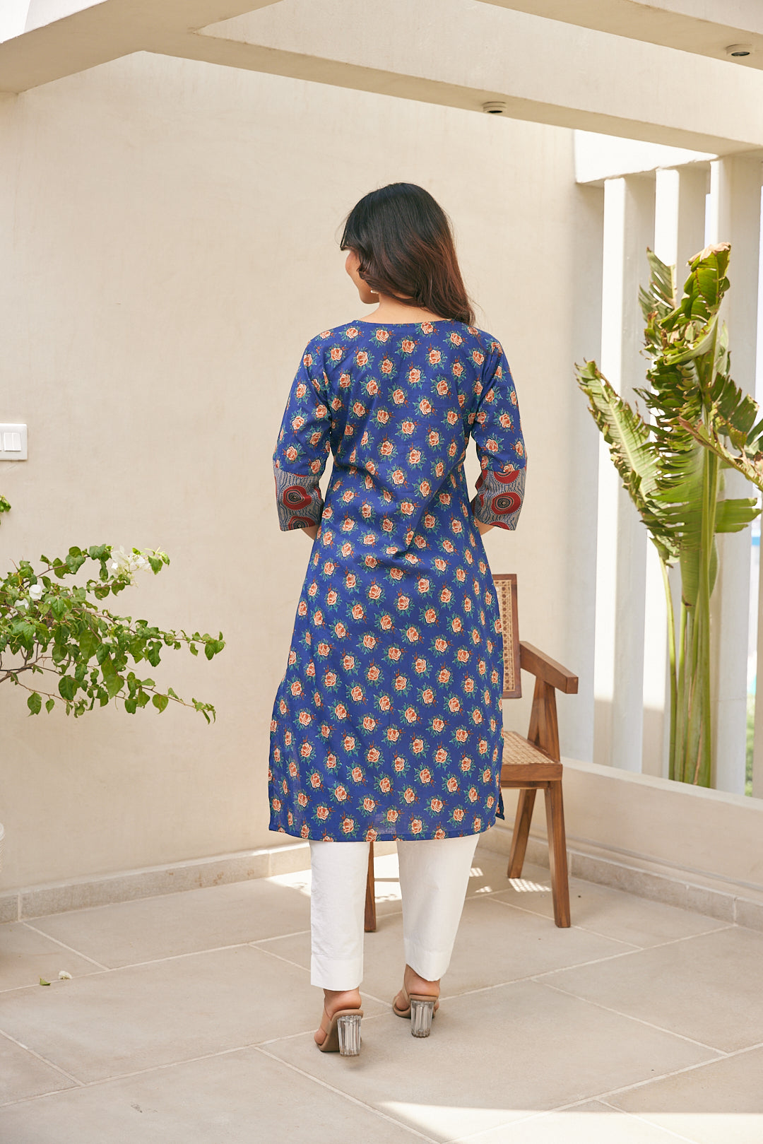 Cotton Blue Floral Magic Long Kurti
