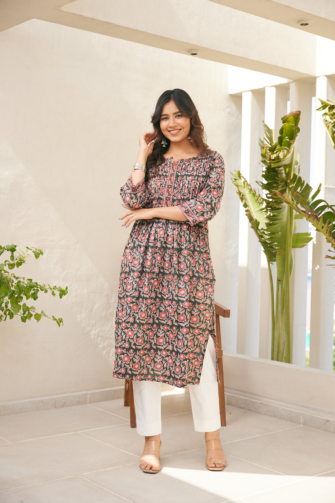 Cotton Green Floral Sunshine Long Kurti