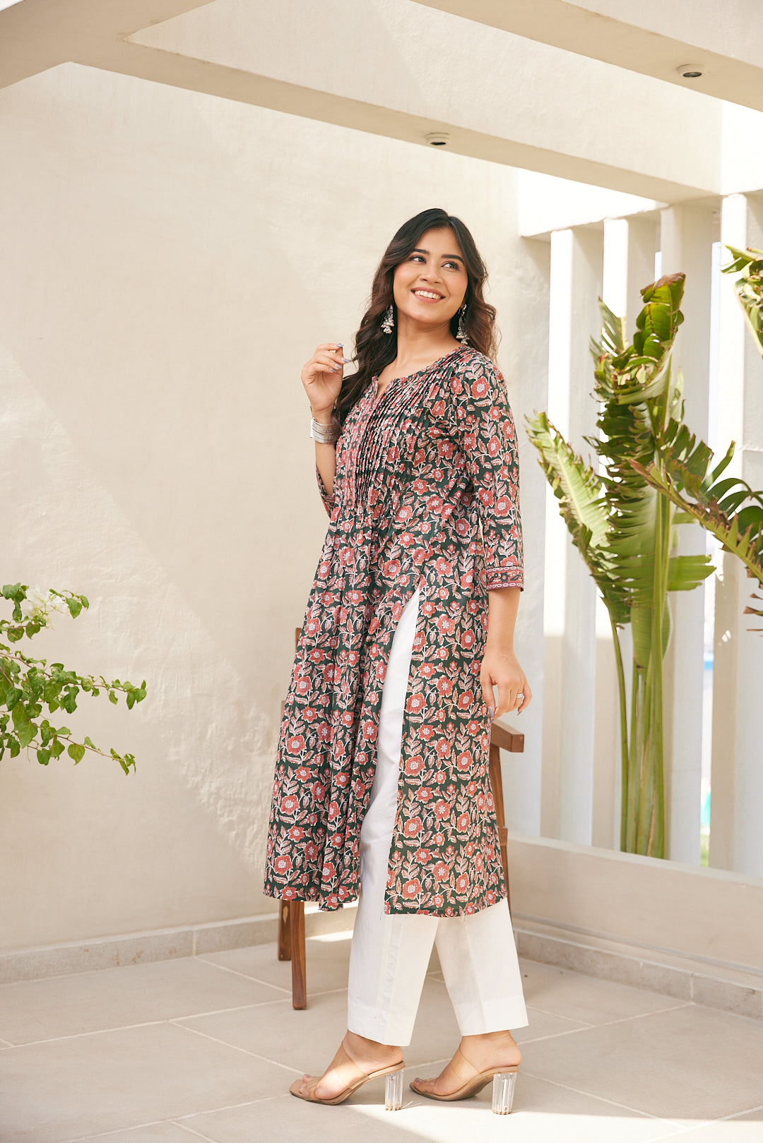 Cotton Green Floral Sunshine Long Kurti