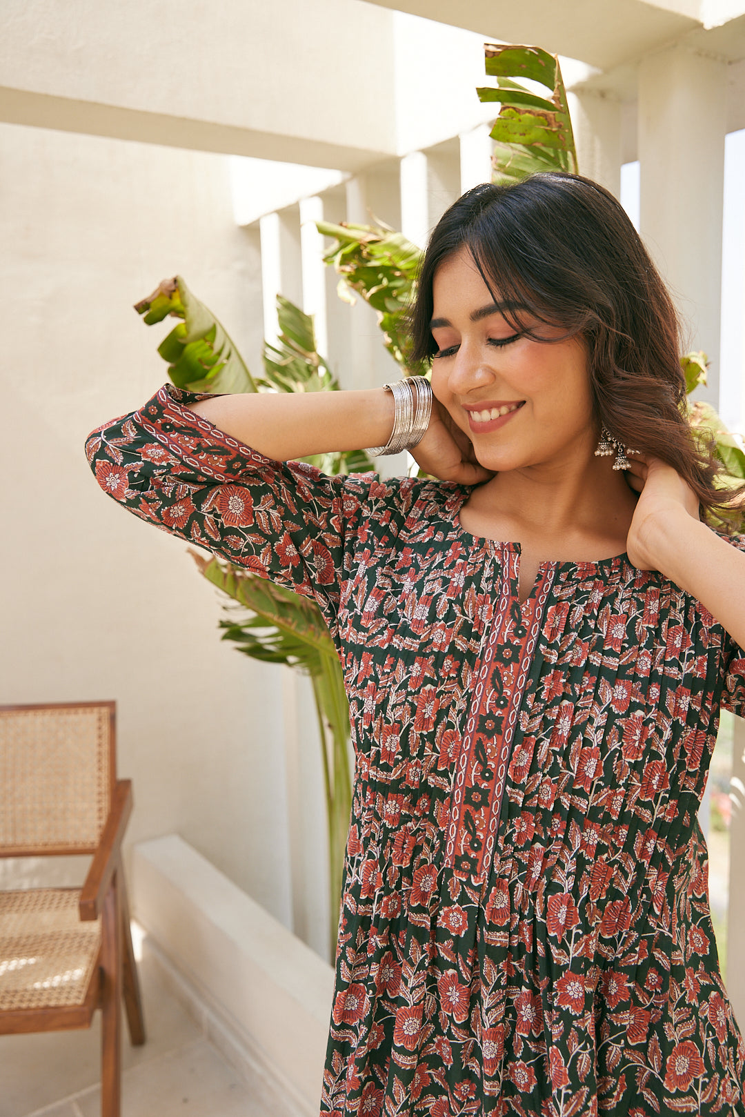 Cotton Green Floral Sunshine Long Kurti