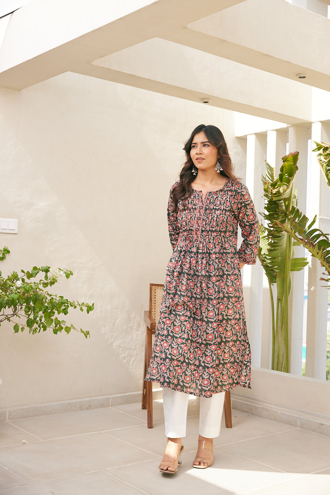 Cotton Green Floral Sunshine Long Kurti