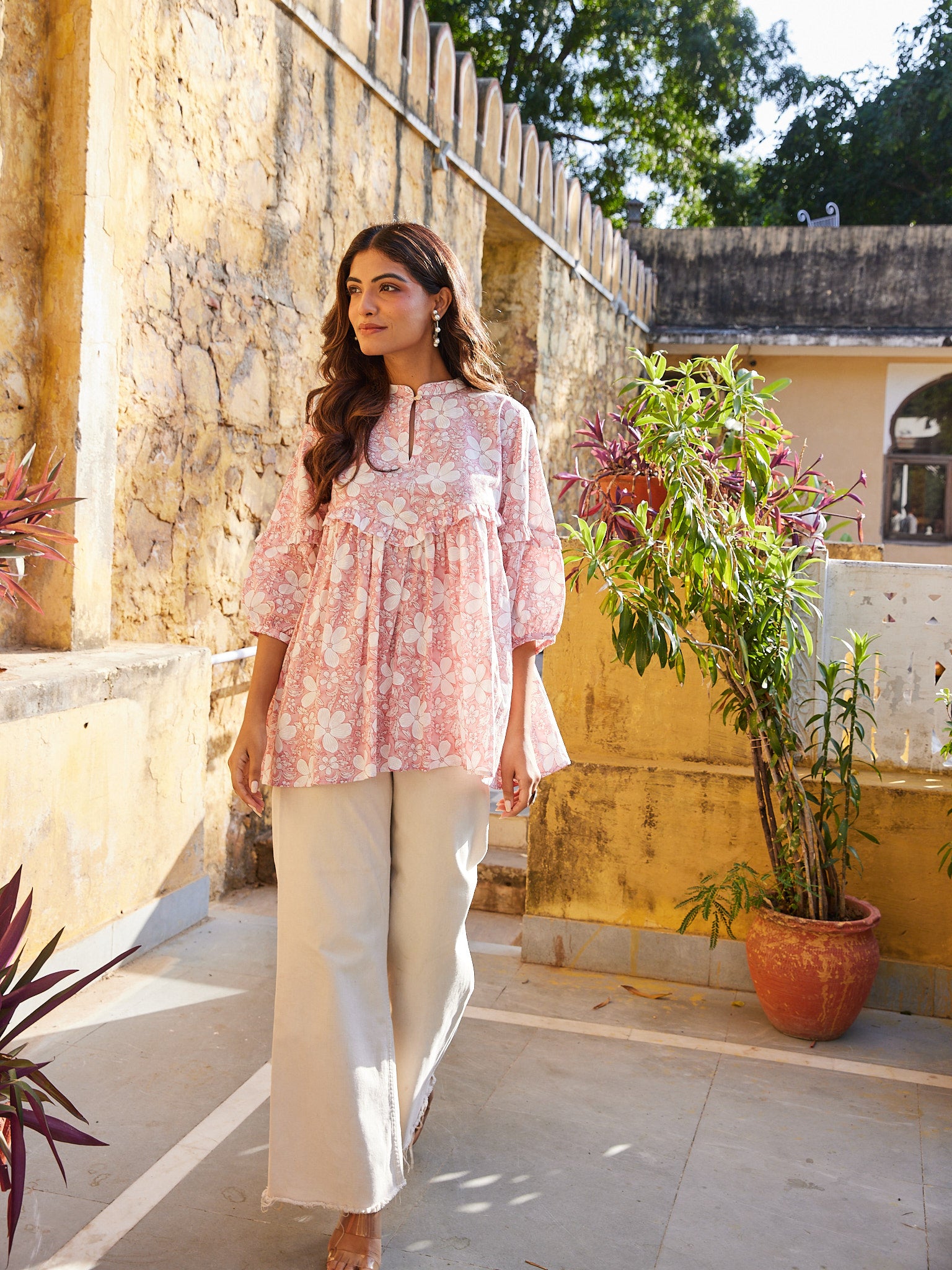 Pretty in Pink - Cotton Floral Short Kurti