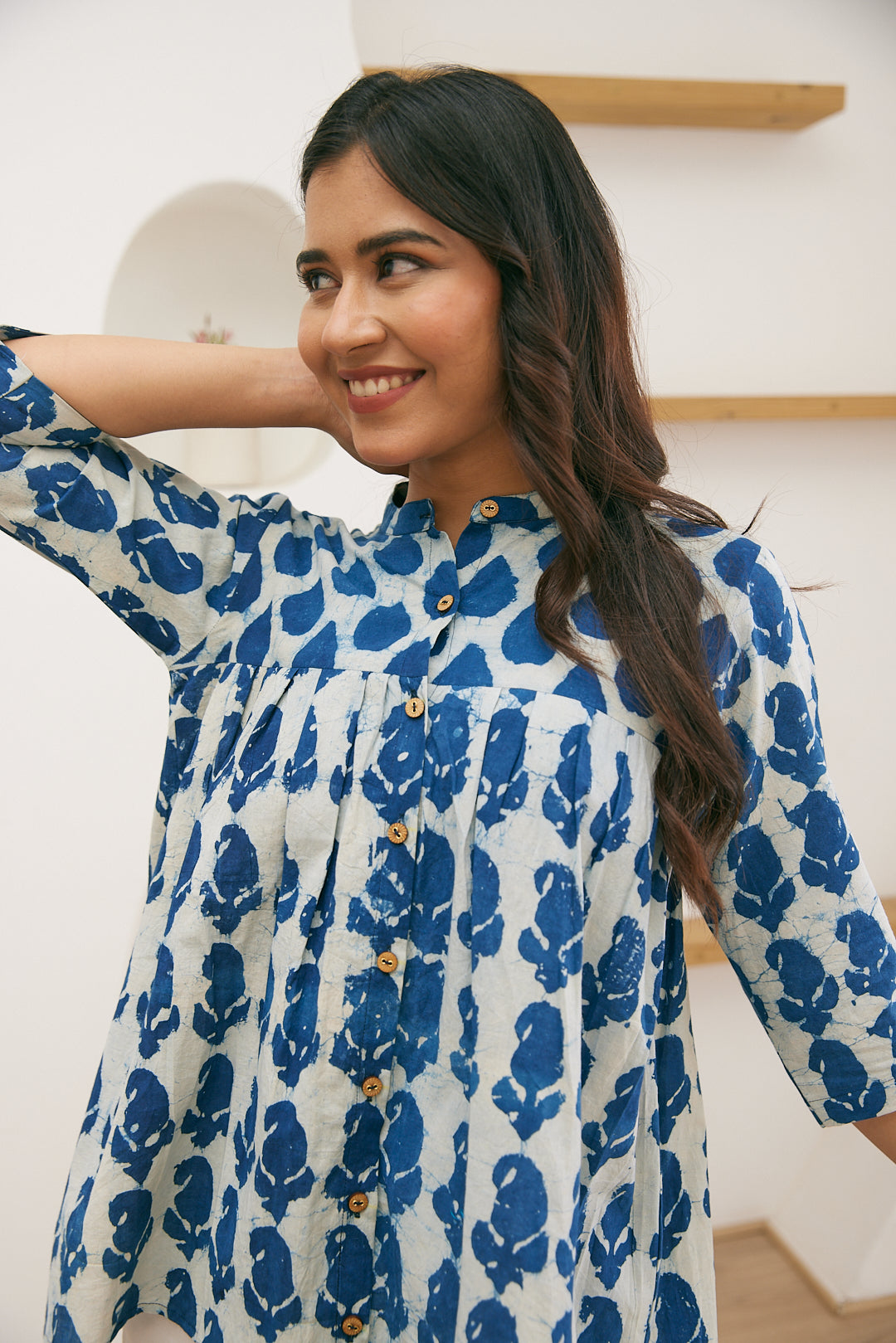 Indigo Bloom Hand Block Print Cotton Top for Women