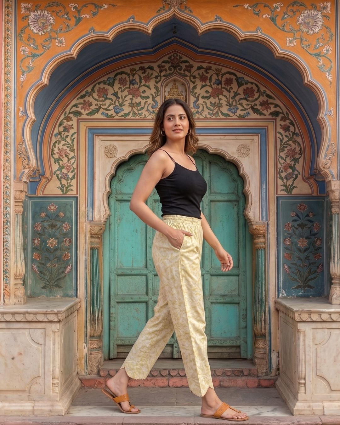 Cotton Dark yellow Women Straight Pant