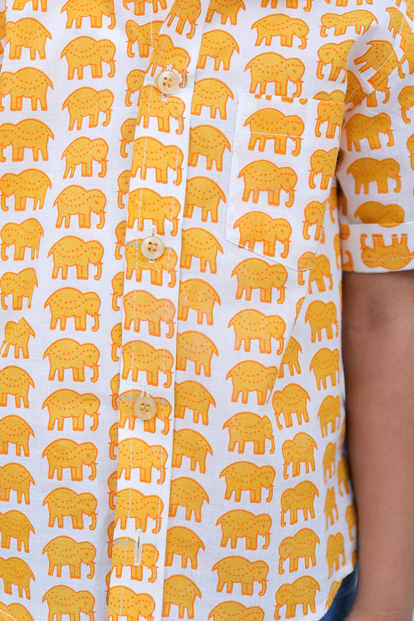 Cotton Musterd Elephant Boys Shirt