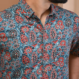 Cotton Comfort Slate Blue Floral Print Half Sleeves Men's Shirt