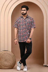 Cotton Red Stone Floral Men's Half Sleeves Shirt
