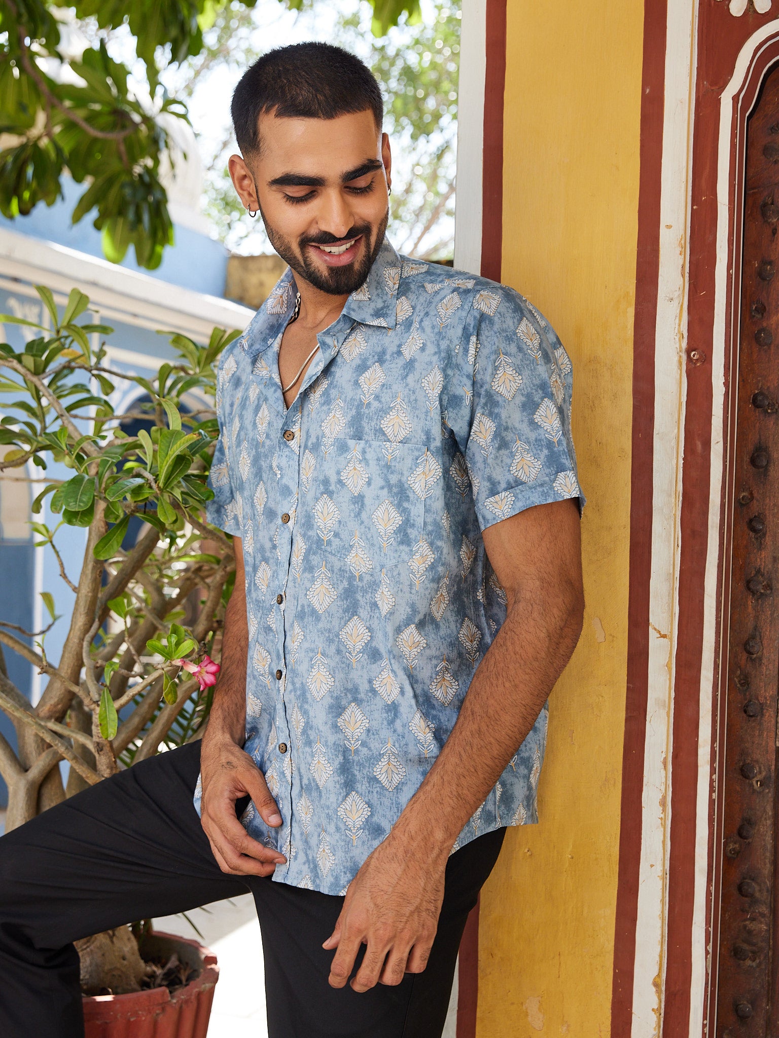 Cotton Light Grey Men's Half Sleeves Shirt