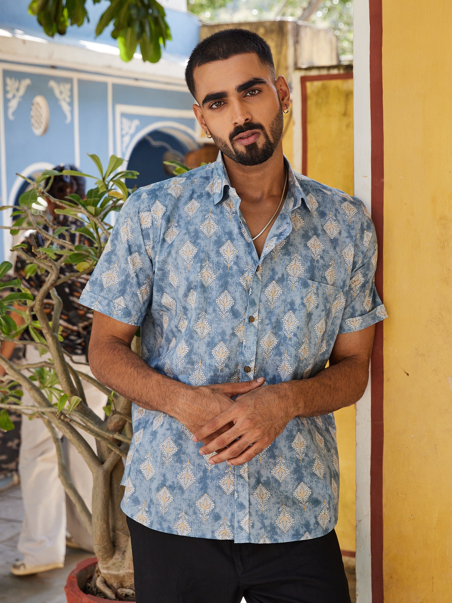Cotton Light Grey Men's Half Sleeves Shirt