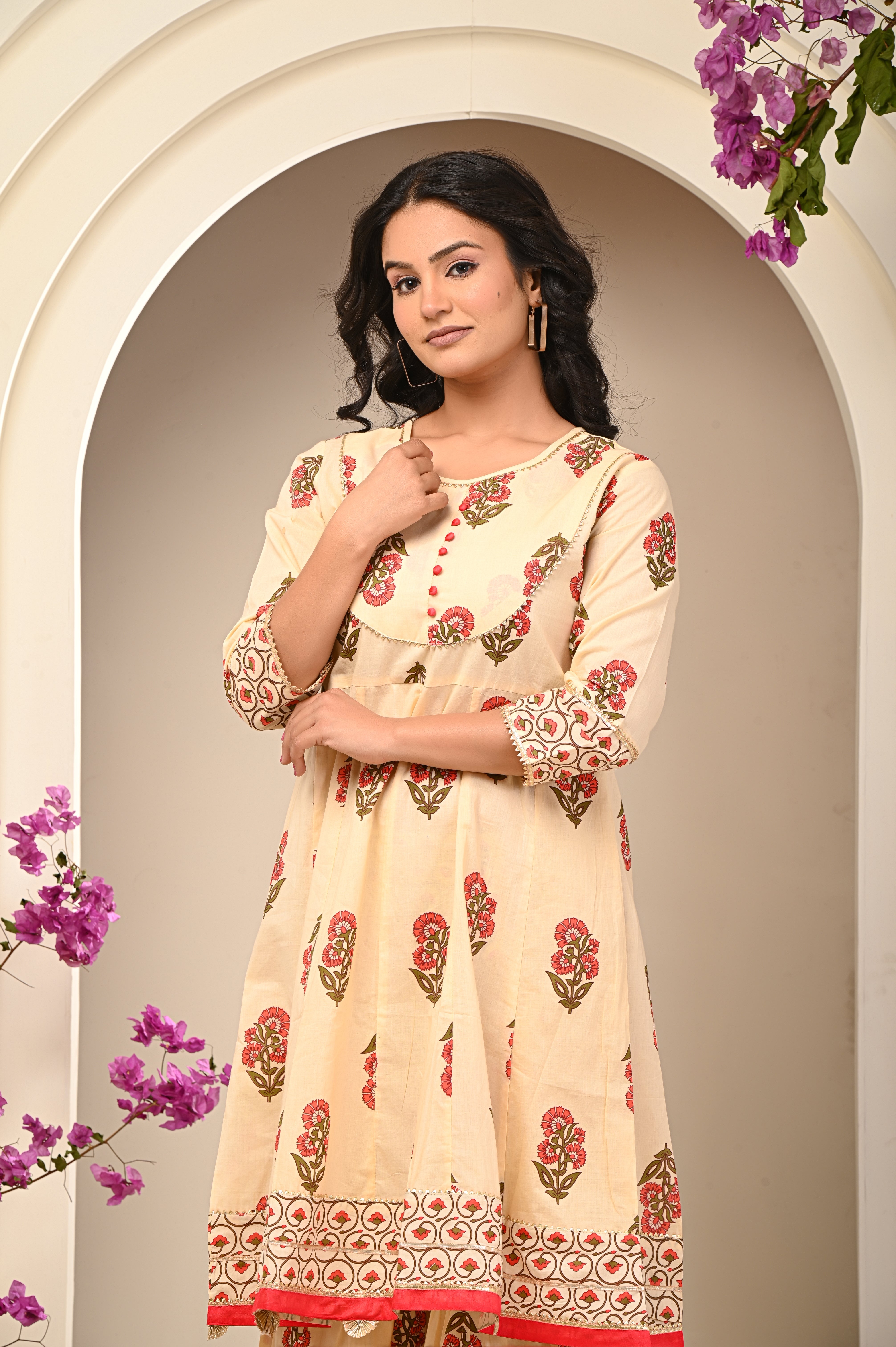 Cotton Yellow- Orange  Floral Women's Suit Set