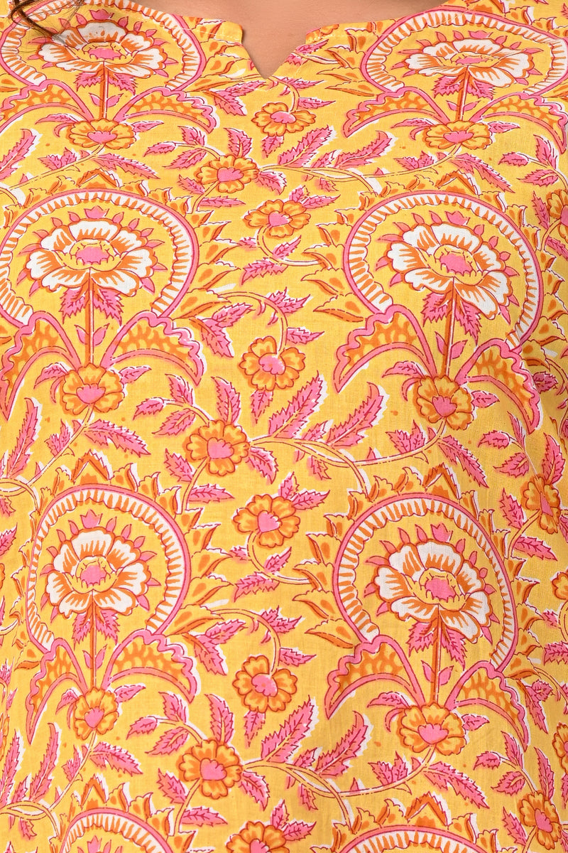 Cotton Yellow Sun Flower Print Co-Ord Set