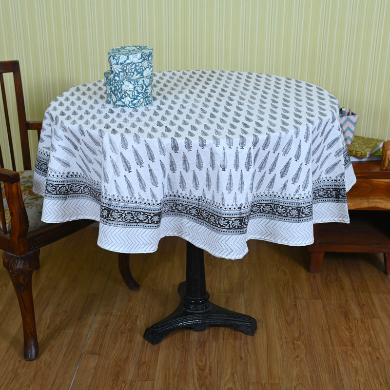 Cotton Round Table Cover Pine Leaf Boota Block Print
