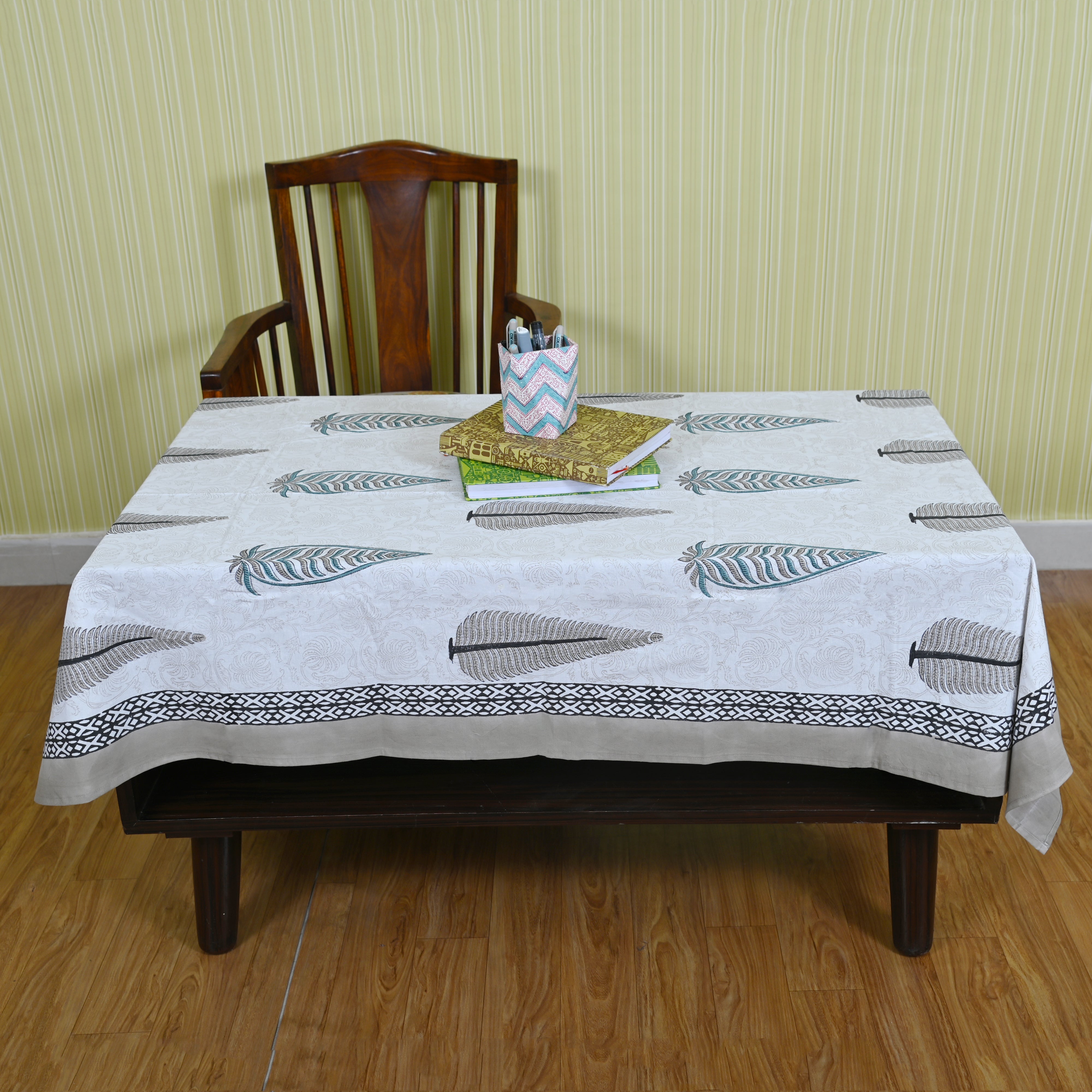 Cotton Table Cover Leafy Motif Block Print