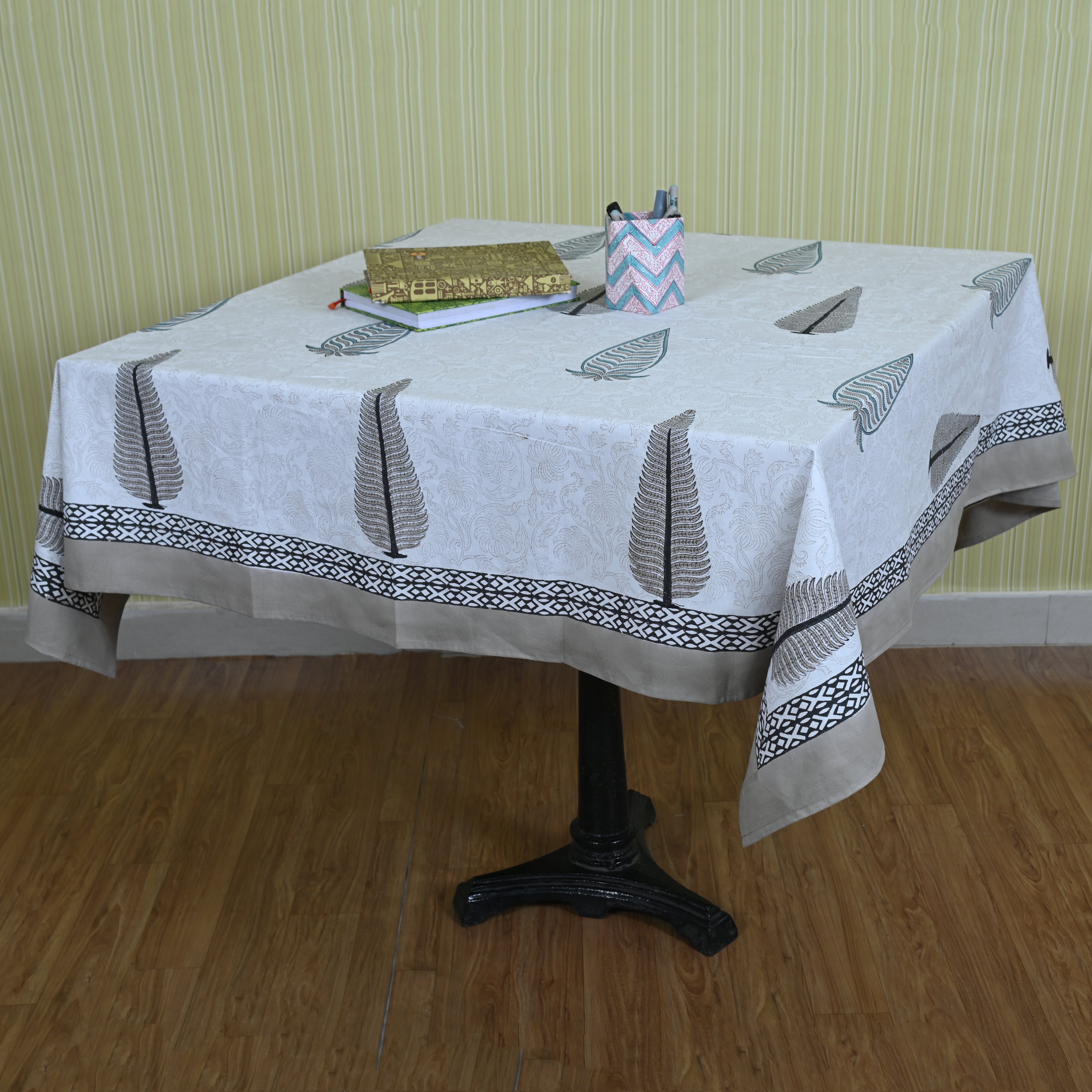 Cotton Table Cover Leafy Motif Block Print