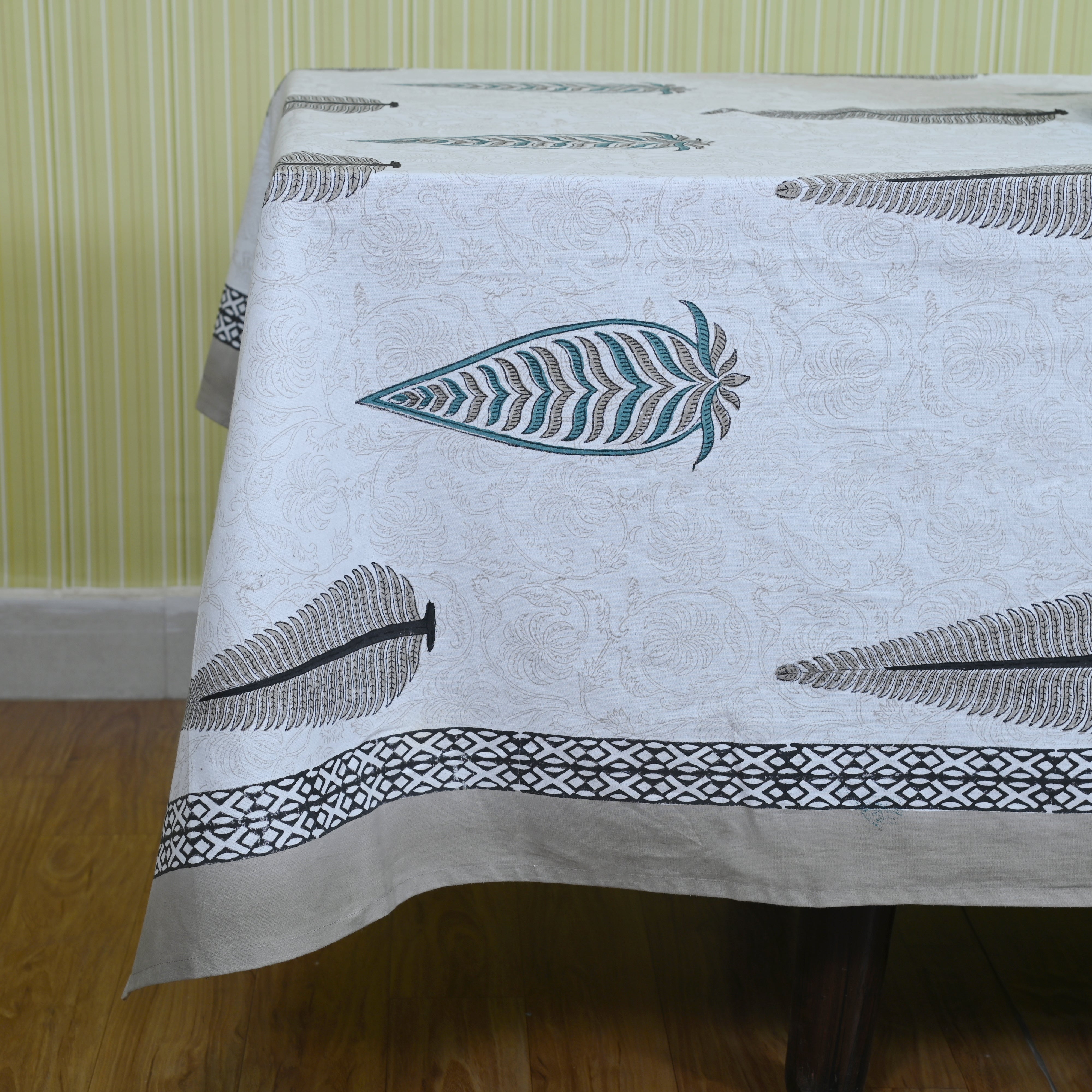 Cotton Table Cover Leafy Motif Block Print