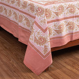 Cotton Queen Size Bedsheet - Pink Jacobean Floral