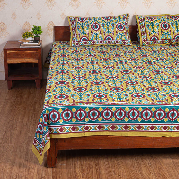 Cotton Queen Size Bedsheet - Blue Ikat