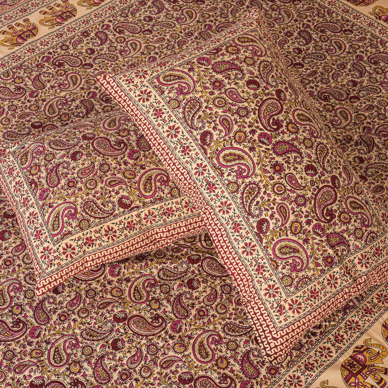 Cotton Queen Size Bedsheet - Red Paisley Jaal