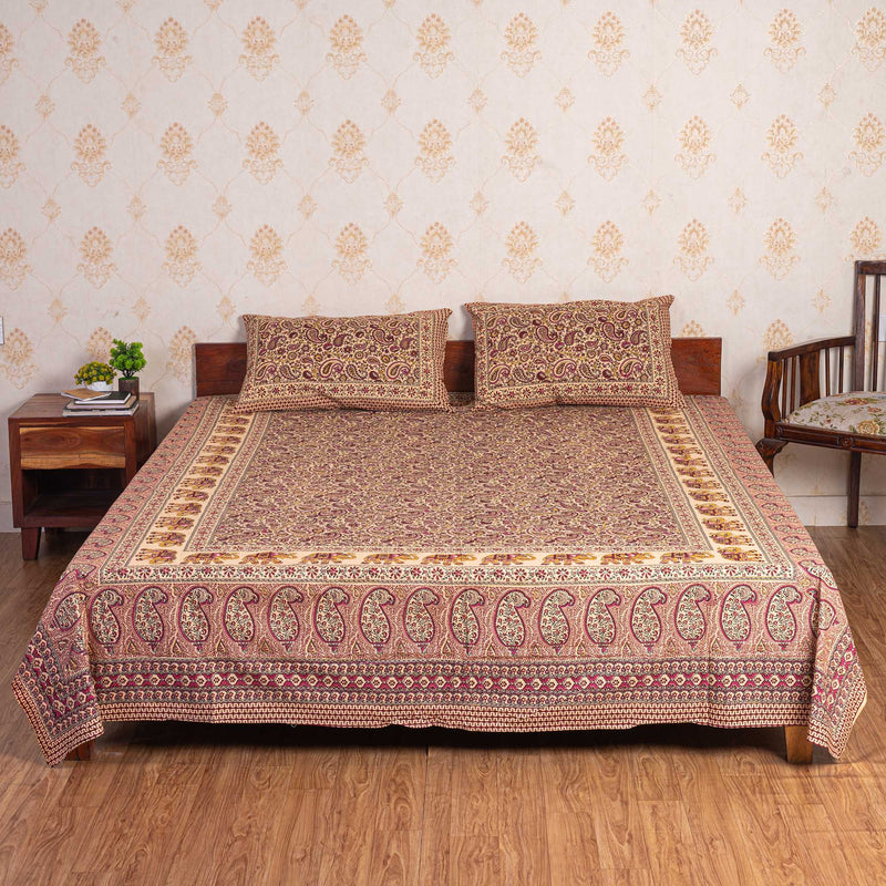 Cotton Queen Size Bedsheet - Red Paisley Jaal