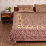Cotton Queen Size Bedsheet - Red Paisley Jaal