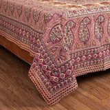 Cotton Queen Size Bedsheet - Red Paisley Jaal