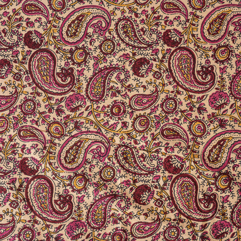 Cotton Queen Size Bedsheet - Red Paisley Jaal