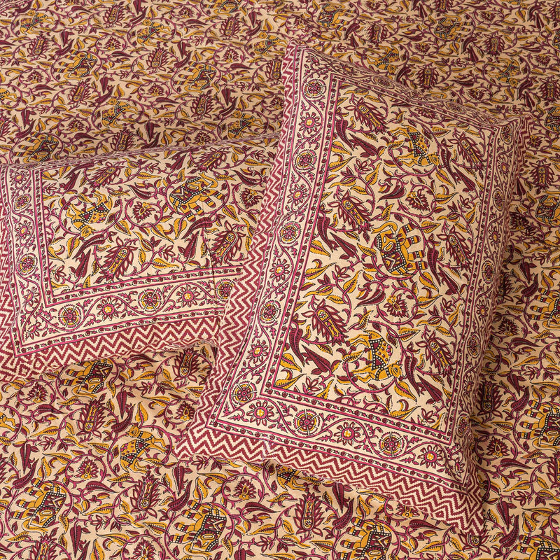 Cotton Queen Size Bedsheet - Magenta Floral Jaal