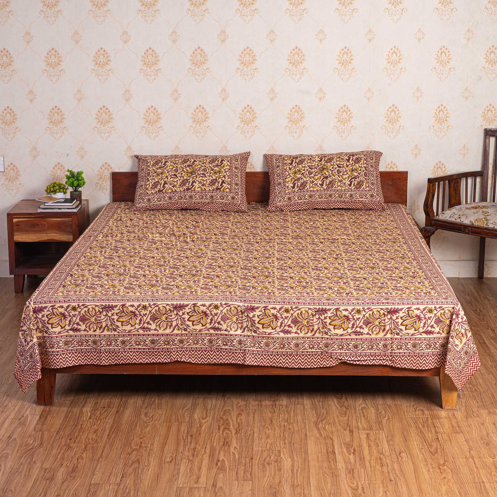 Cotton Queen Size Bedsheet - Magenta Floral Jaal