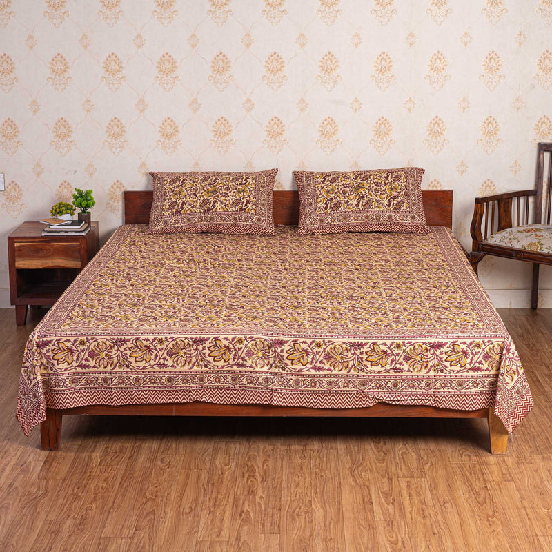 Cotton Queen Size Bedsheet - Magenta Floral Jaal