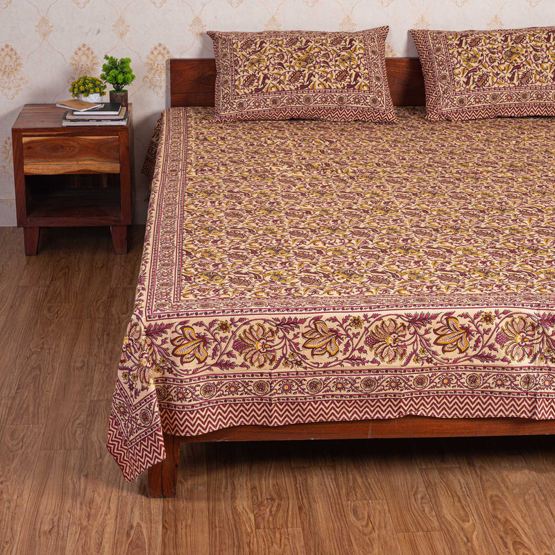 Cotton Queen Size Bedsheet - Magenta Floral Jaal