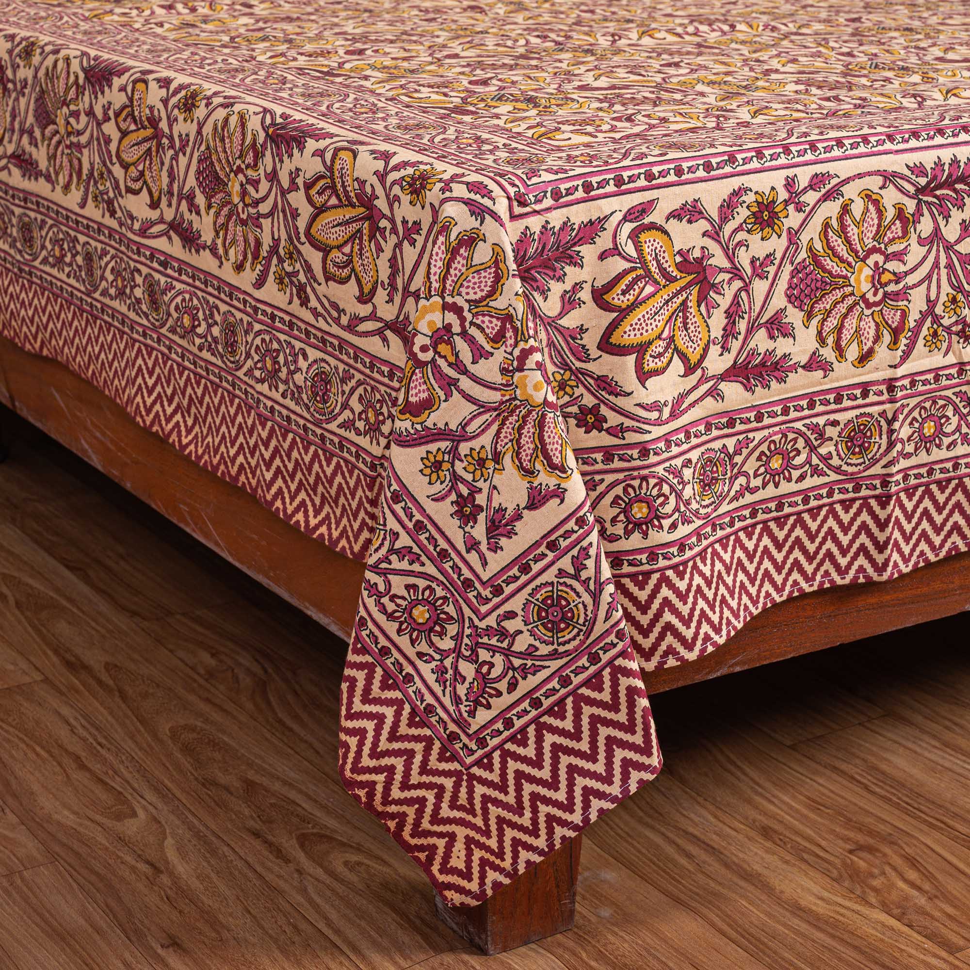 Cotton Queen Size Bedsheet - Magenta Floral Jaal