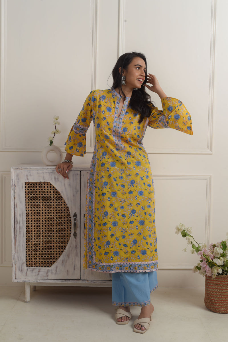Madhuvan Yellow Cotton Kurta Set of 2