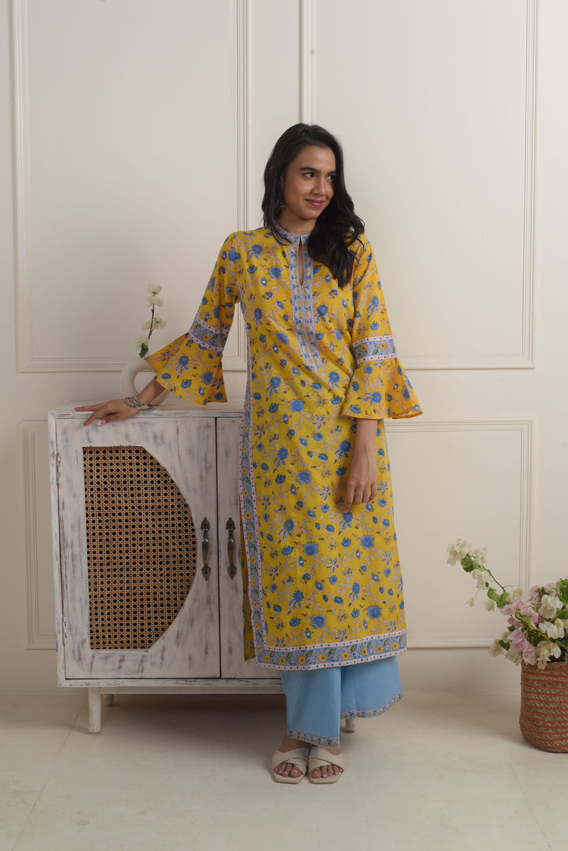 Madhuvan Yellow Cotton Kurta Set of 2 4