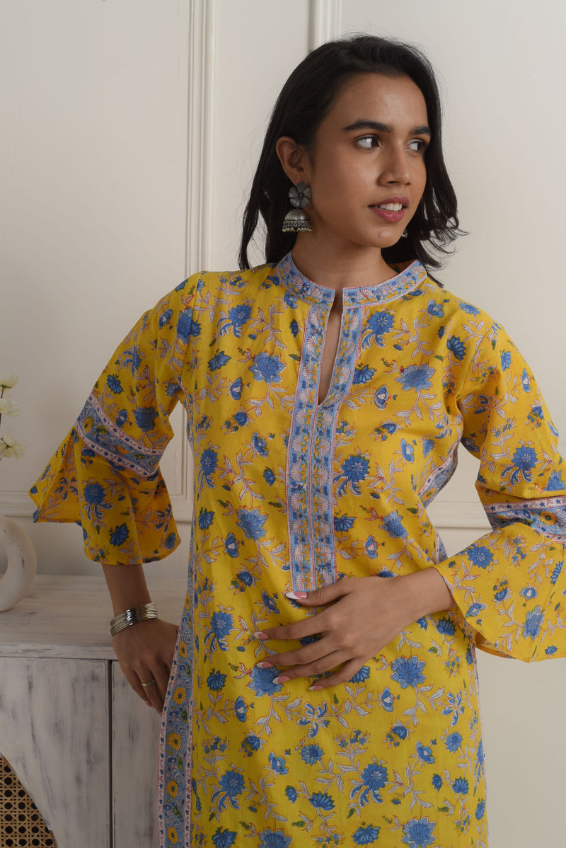 Madhuvan Yellow Cotton Kurta Set of 2 2