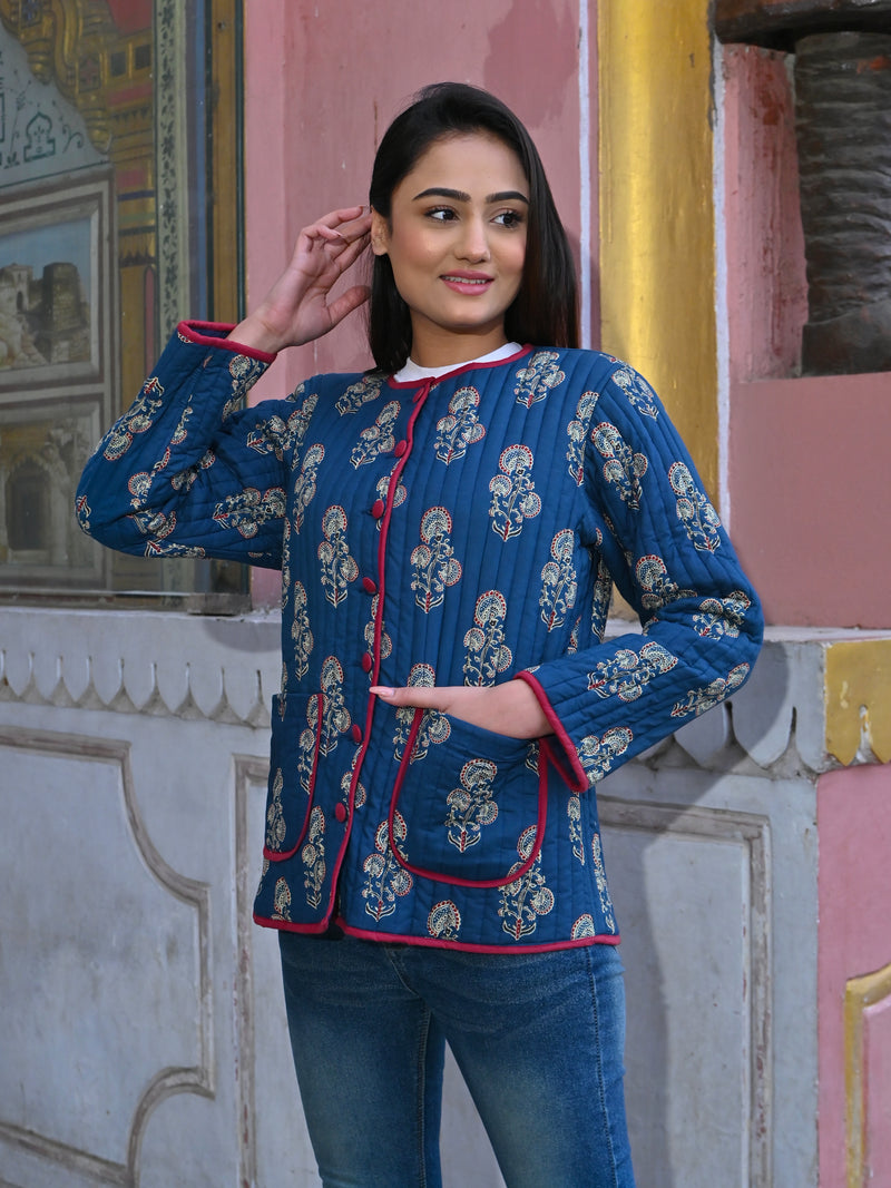 Blue American Crepe Jacket Style Printed Short Kurti With Full Sleeve  Manufacturers Delhi, Online Blue American Crepe Jacket Style Printed Short  Kurti With Full Sleeve Wholesale Suppliers India