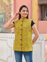 Amber Yellow Cotton Quilted Sleeveless jacket