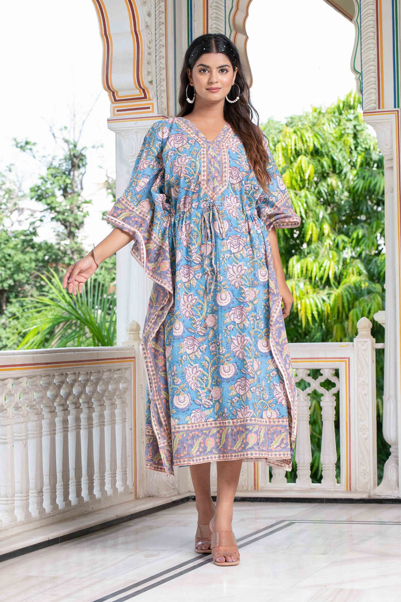 Blue Currants Hand Block Kaftan