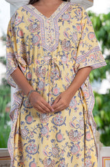 Yellow Mousse Hand Block Kaftan 3