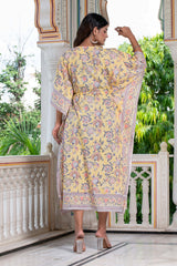 Yellow Mousse Hand Block Kaftan 4