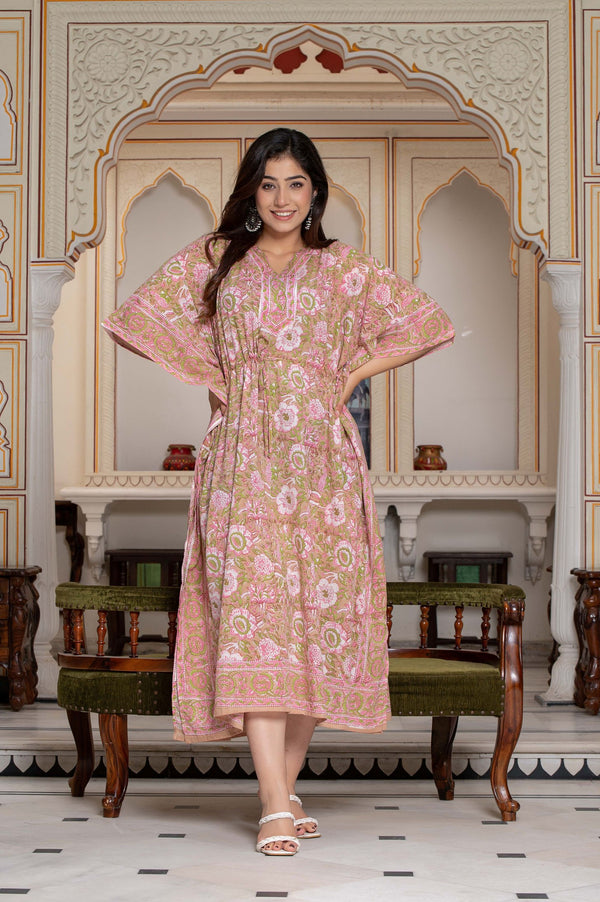 Pink Cosmos Hand Block Kaftan 