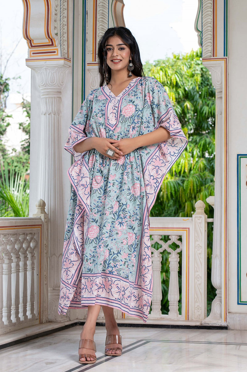 Robbin's Egg Hand Block Kaftan