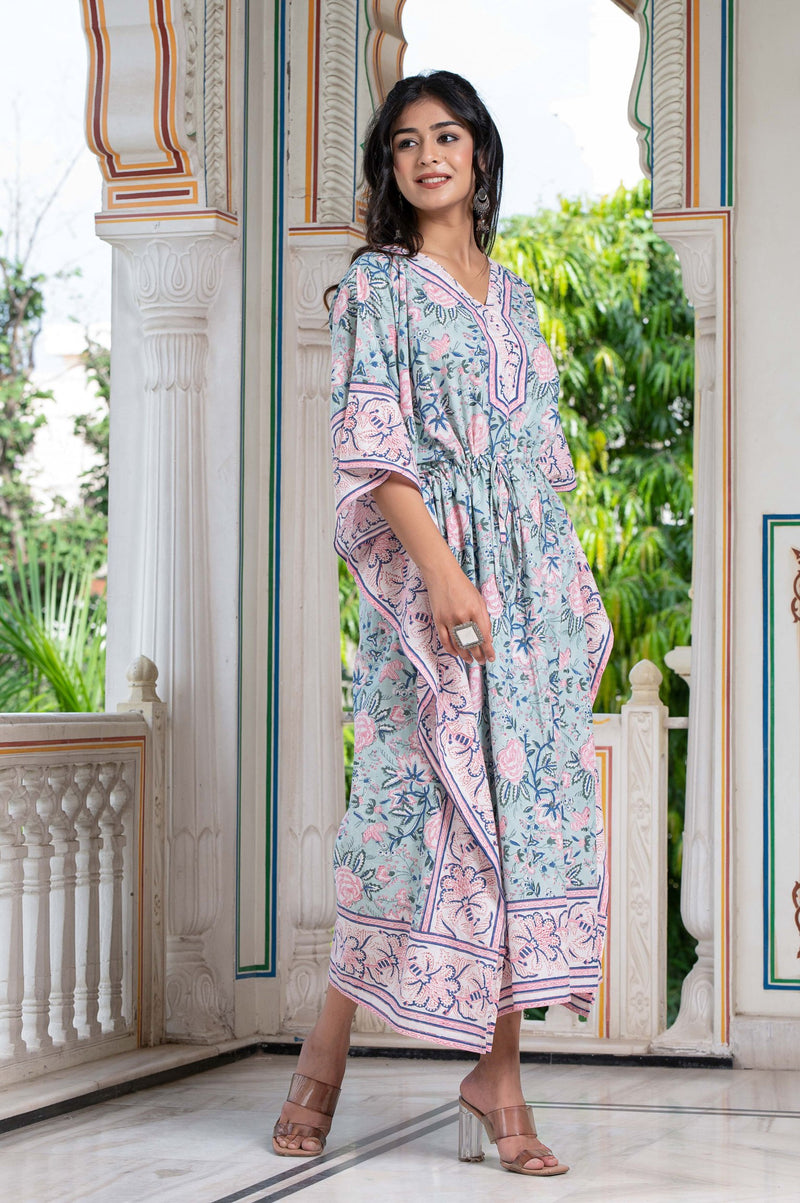 Robbin's Egg Hand Block Kaftan 2