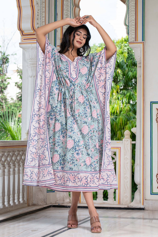 Robbin's Egg Hand Block Kaftan 1