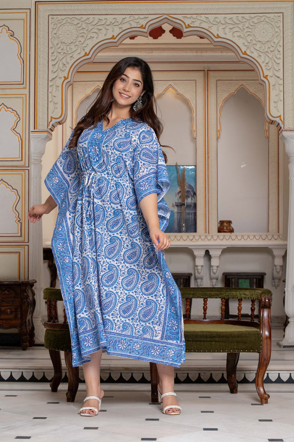 Blue Moon Hand Block Kaftan