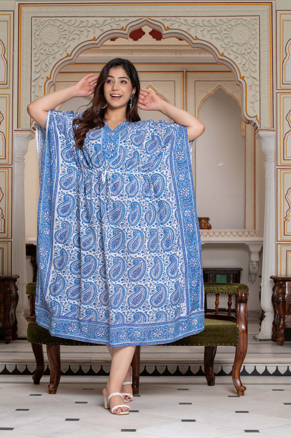 Blue Moon Hand Block Kaftan 1