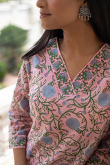 Pink Blue Floral Jaal Cotton Kurti by Tthappa Chapai 3